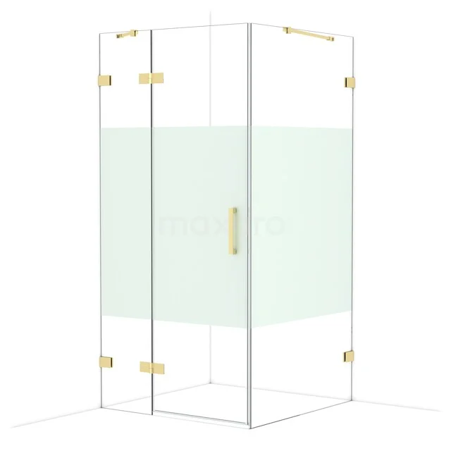 Diamond Douchecabine | 100x100 cm Glanzend lichtgoud Helder met matte strook Draaideur Vierkant CDB224610423GLG