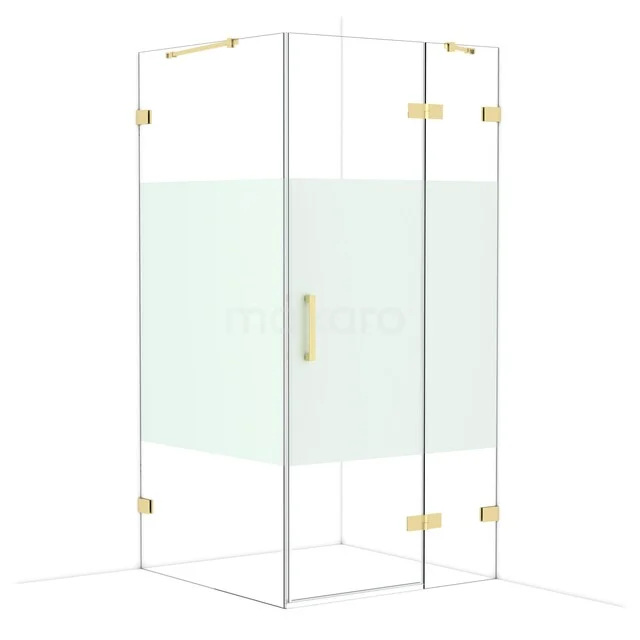 Diamond Shower enclosure | 100x100 cm Glanzend lichtgoud Clear with matt strip Pivot door Square CDB224610423GLG Glazen douchecabine met gouden details, hoekmodel, voorzien van strak design en matte strook voor privacy, ideaal voor moderne badkamers.