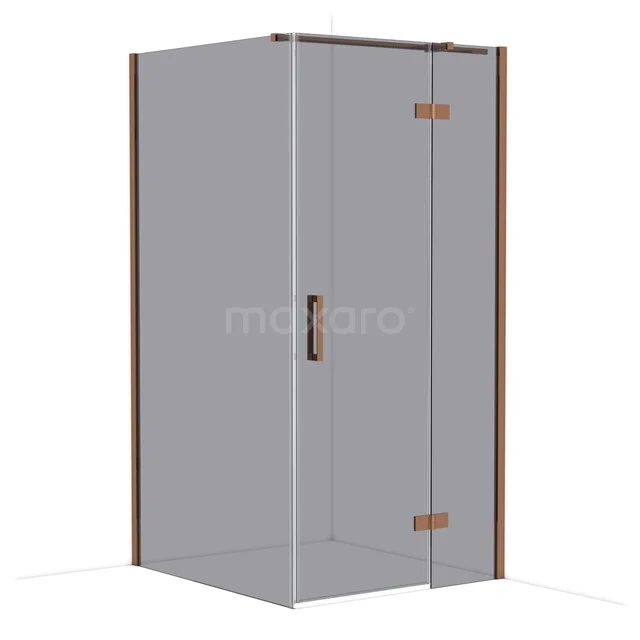 Diamond Shower enclosure | 110x100 cm Shiny copper Smoke glass Pivot door Rectangle CDB224611311GKP Glazen douchecabine met hoekinstap en bronzen accenten, ideaal voor moderne badkamers.