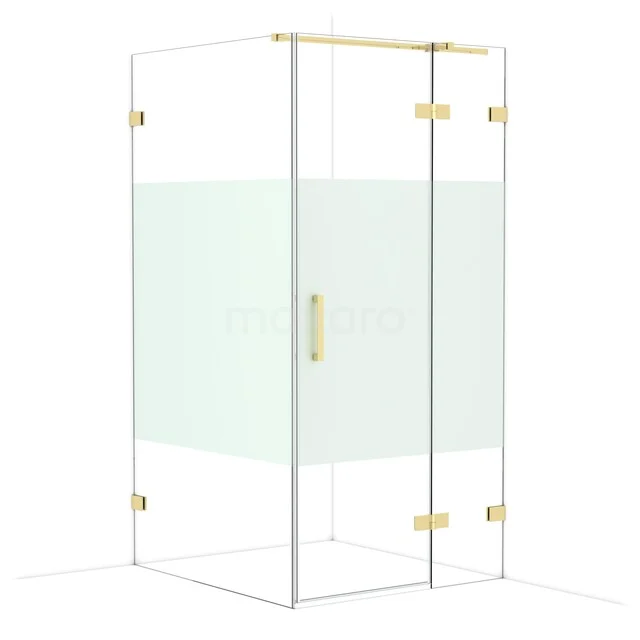 Diamond Douchecabine | 110x100 cm Glanzend lichtgoud Helder met matte strook Draaideur Rechthoek CDB224611323GLG
