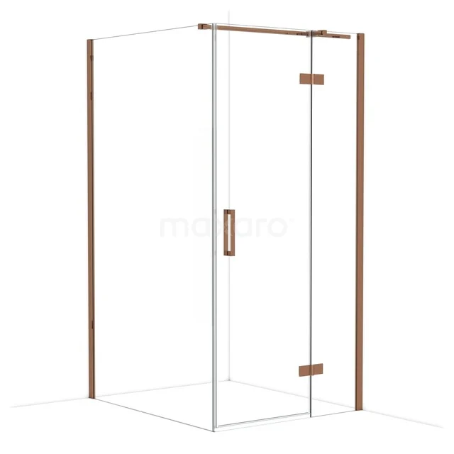 Duschkabine mit kupferfarbenen Profilen und Glastüren, luxuriöses Design perfekt für ein modernes Badezimmer.