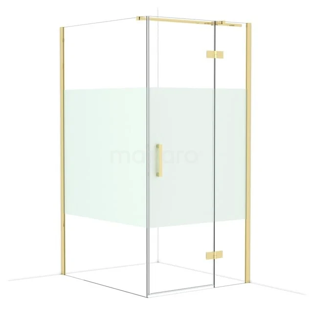 Diamond Douchecabine | 120x100 cm Glanzend lichtgoud Helder met matte strook Draaideur Rechthoek CDB224612313GLG