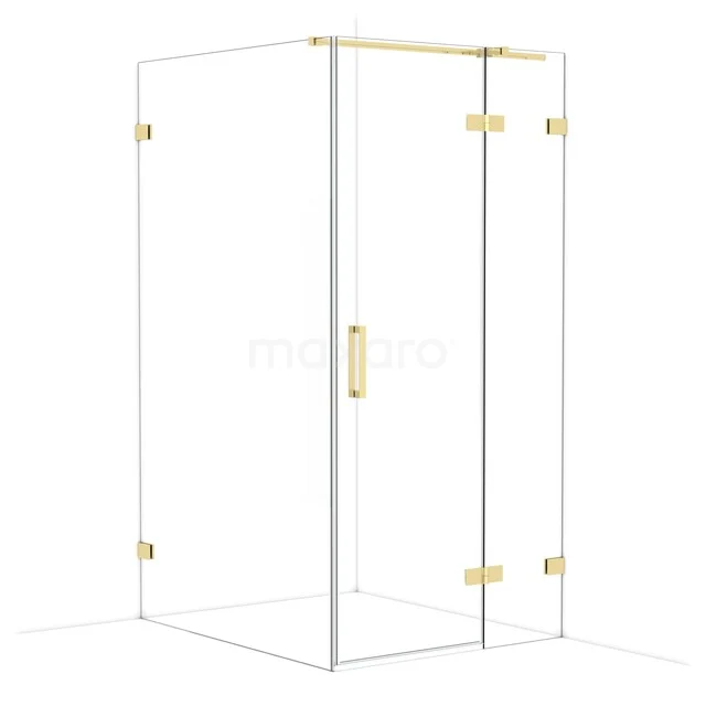 Diamond Duschkabine | 120x100 cm Glänzendes Hellgold Drehtür Rechteck CDB224612320GLG Viereckige Glaskabine mit goldfarbenen Details, geeignet für ein luxuriöses Badezimmerinterieur.