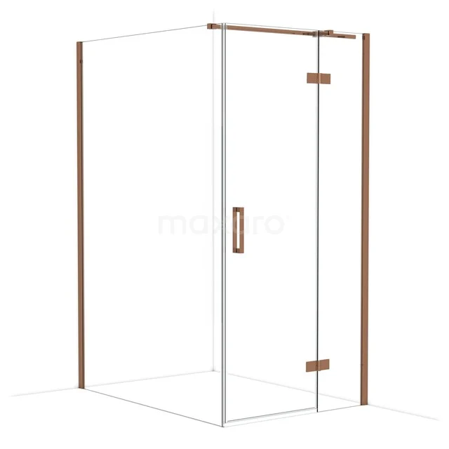 Diamond Duschkabine | 140x100 cm Glänzendes Kupfer Drehtür Rechteck CDB224614310GKP Duschkabine mit Klarglas, kupferfarbenen Profilen und Scharnieren, modernes Design für ein stilvolles Badezimmer.