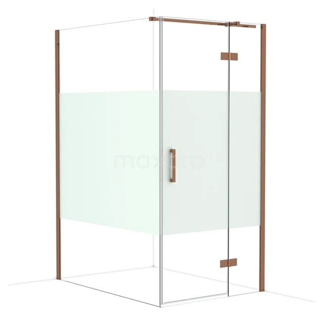 Douchecabine met glazen wanden, houten profielen en deur; stijlvolle oplossing voor moderne badkamers.