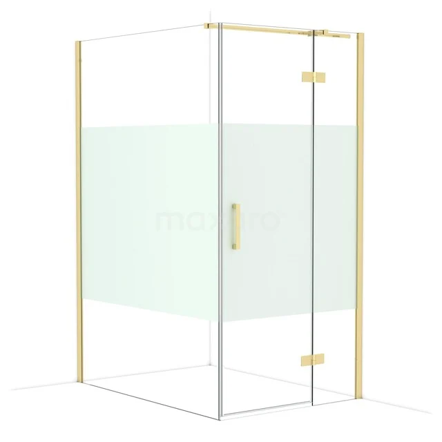 Diamond Douchecabine | 140x100 cm Glanzend lichtgoud Helder met matte strook Draaideur Rechthoek CDB224614313GLG