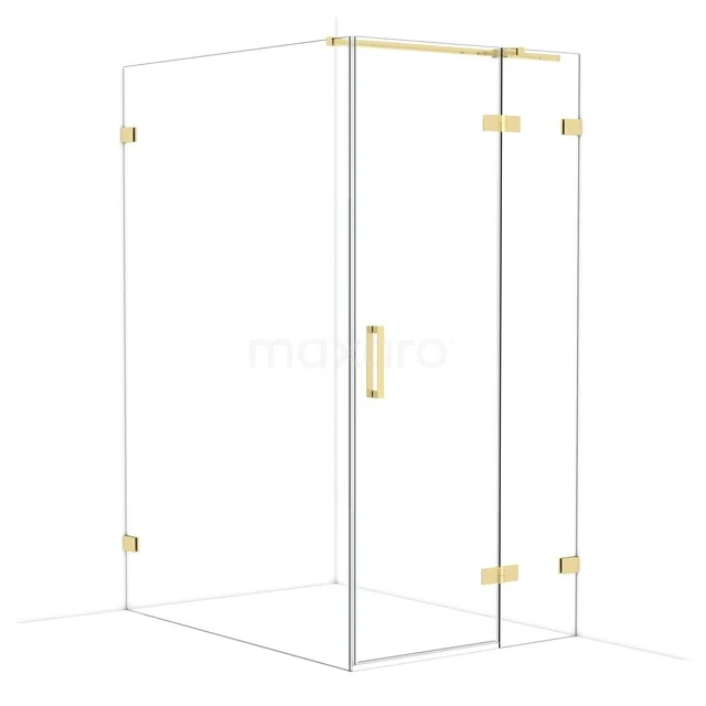 Duschkabine mit goldenen Akzenten, gläsernen Wänden und einem modernen Stil, ideal für ein luxuriöses Badezimmer-Upgrade.