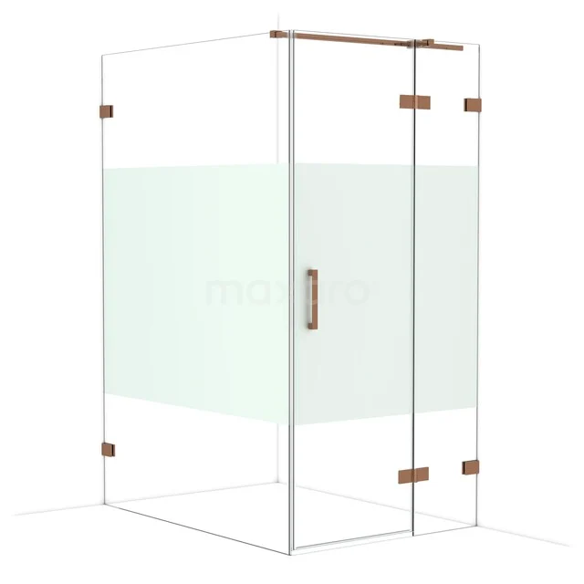 Diamond Shower cabin | 140x100 cm Shiny copper Clear with matt strip Pivot door Rectangle CDB224614323GKP Glass shower wall with brass details, clear panels and minimalist design, perfect for a modern bathroom.