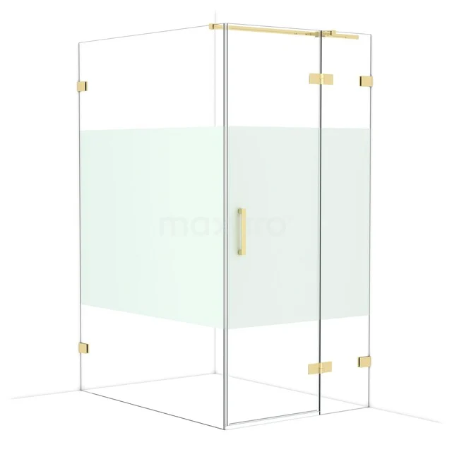 Glazen douchecabine met gouden scharnieren en handgreep, minimalistisch design perfect voor een luxe badkamer.
