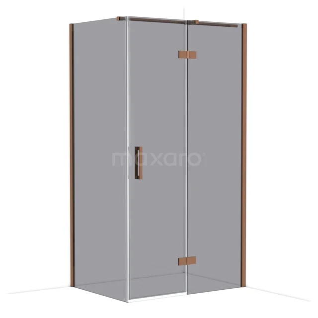 Shower cabin glass with wooden accents, modern design and metal handle for a stylish bathroom.