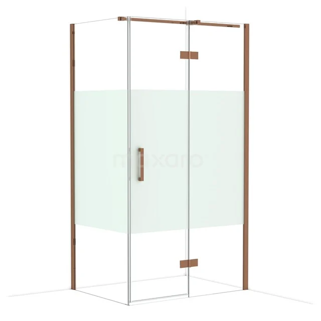 Diamond Shower cabin | 110x80 cm Shiny copper Clear with matt strip Pivot door Rectangle CDB226508313GKP Shower cabin with frosted glass panels, stainless steel accents and bronze details, ideal for a modern bathroom.