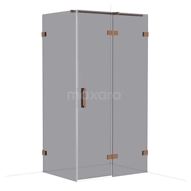 Graue 2-türige Duschkabine mit bronzen Scharnieren und Haltegriff, moderner Stil, ideal für jede Badezimmergestaltung.