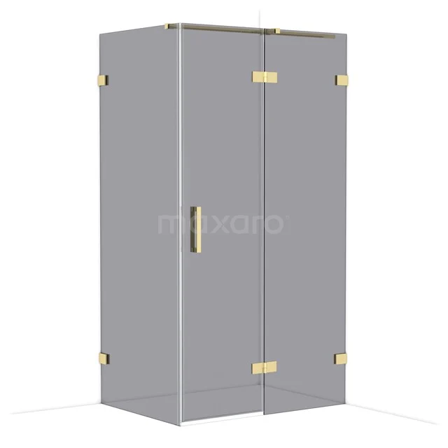 Diamond Shower enclosure | 110x80 cm Glossy light gold Smoke glass Pivot door Rectangle CDB226508321GLG Grey glass shower cabin with gold-coloured hinges and handle, modern design for the bathroom.