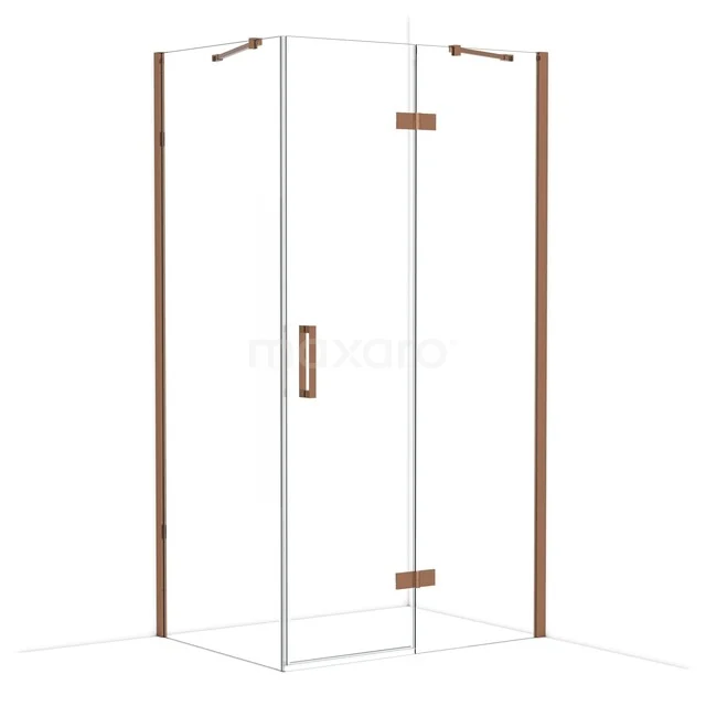 Diamond Shower cabin | 110x80 cm Shiny copper Clear glass Pivot door Rectangle CDB226508410GKP Shower cabin with corner entry, clear glass, stylish wooden accents, perfect for a modern bathroom.