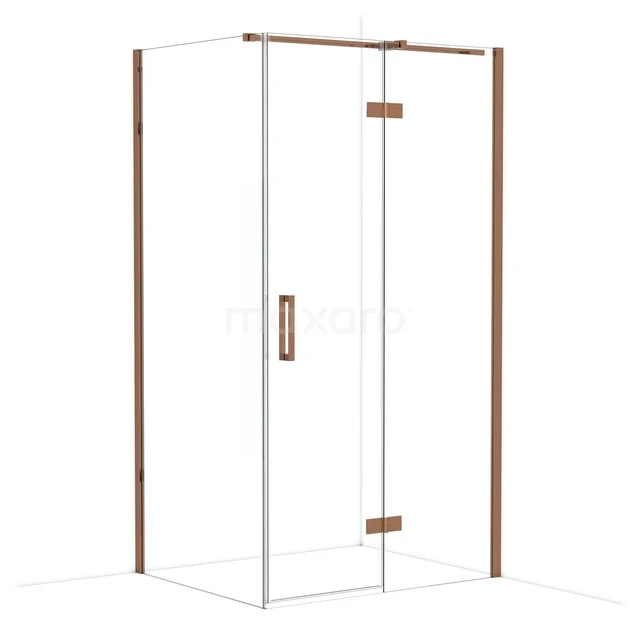 Glass shower cabin with brass details, modern design, square model, stylish addition for any bathroom.