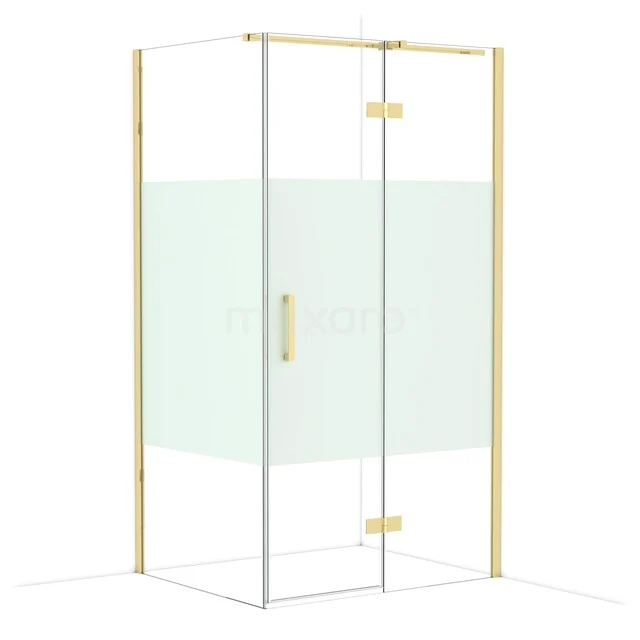 Goldfarbene quadratische Duschkabine mit mattem Glas, moderne Ausstrahlung, ideal für eine stilvolle Badezimmer Einrichtung.