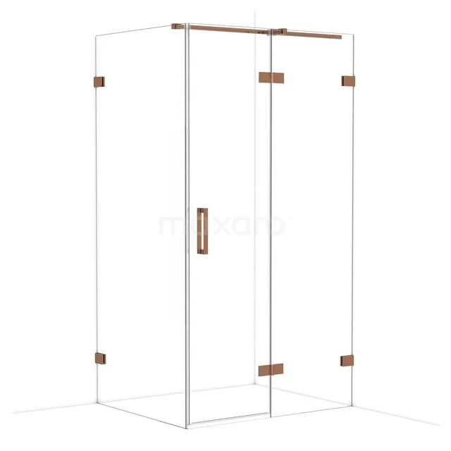 Douchecabine vierkant, transparant glas met bronzen scharnieren en handgreep, ideaal voor een moderne badkamer.