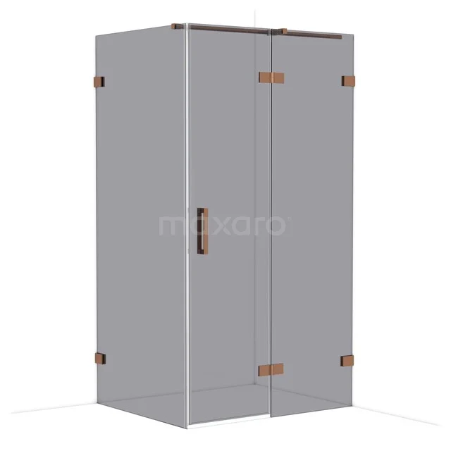 Glass shower cabin with bronze accents, two-part door and modern design, perfect for a stylish bathroom.