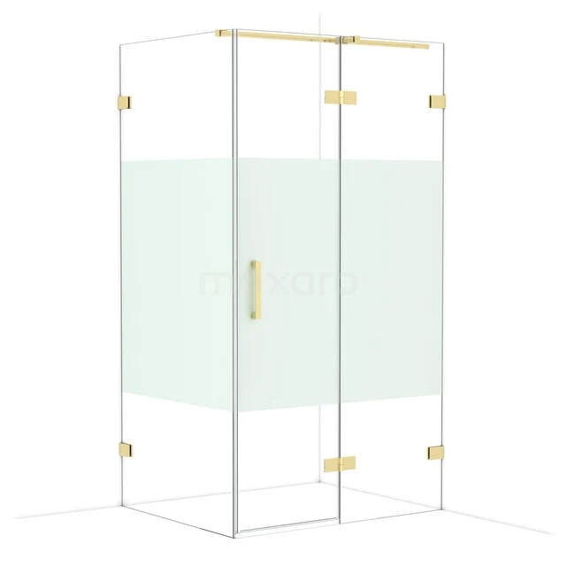 Glas Duschkabine mit Mattglas, Golddetails und eckigem Design, ideal für einen luxuriösen Badezimmerstil.