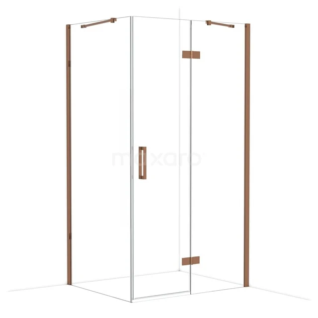 Diamond Shower enclosure | 110x90 cm Shiny copper Clear glass Pivot door Rectangle CDB226509410GKP Glazen douchecabine met hoekinstap, messing accenten en transparant design, ideaal voor een moderne badkamer inrichting.