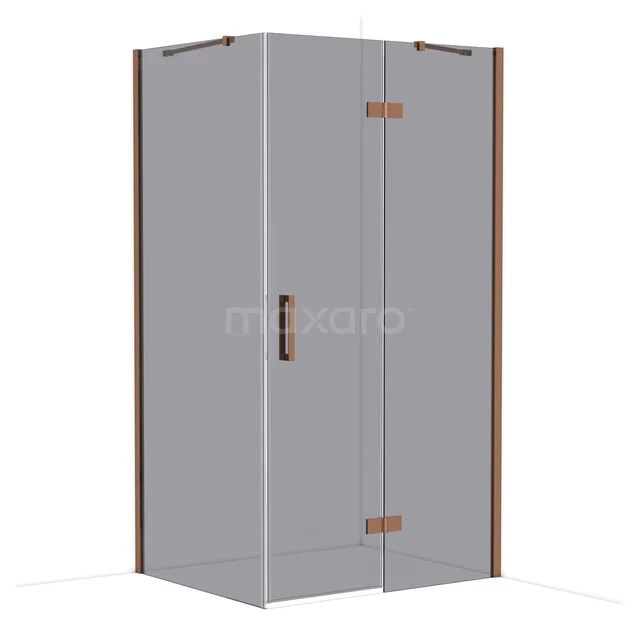 Diamond Shower cabin | 110x90 cm Shiny copper Smoke glass Pivot door Rectangle CDB226509411GKP Glass shower cabin with corner entry, matte black details and handle, ideal for a modern bathroom style.