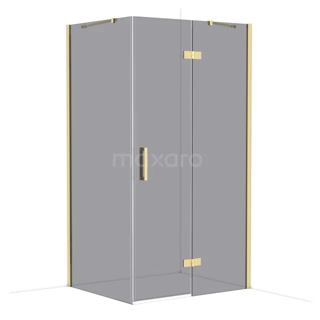 Diamond Shower enclosure | 110x90 cm Glossy light gold Smoke glass Pivot door Rectangle CDB226509411GLG Glazen hoekdouche met gouden accenten, voorzien van scharnierdeur en strakke afwerking, ideaal voor een moderne badkamer.