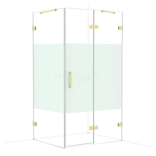 Diamond Douchecabine | 110x90 cm Glanzend lichtgoud Helder met matte strook Draaideur Rechthoek CDB226509423GLG