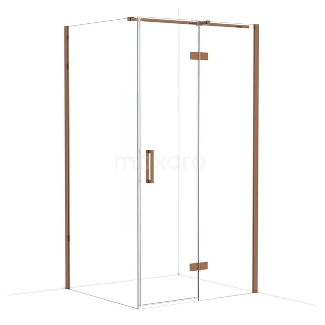 Douchecabine met helder glas en bruine profielafwerking, ideaal voor moderne badkamers.