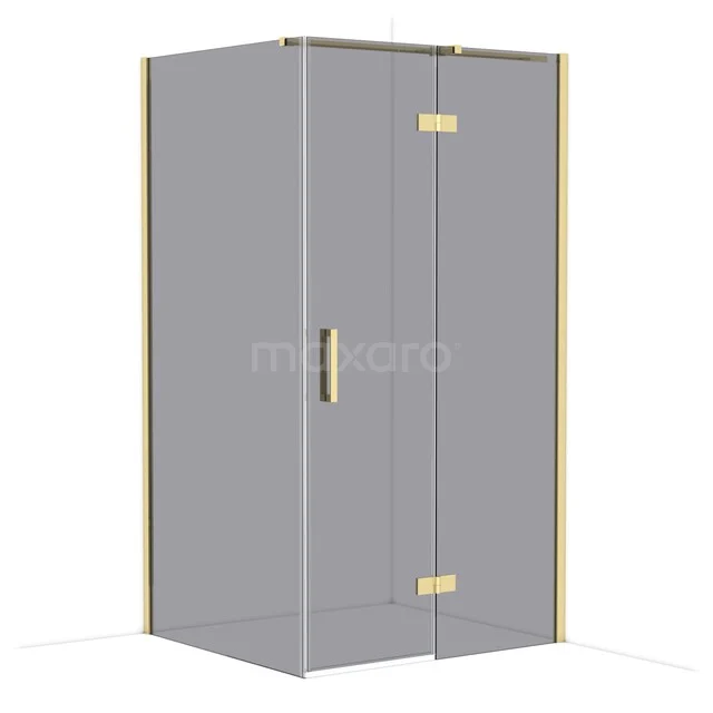Diamond Shower enclosure | 110x100 cm Shiny light gold Smoke glass Pivot door Rectangle CDB226510311GLG Glass shower cabin with gold accents, angular design and stylish design, perfect for a modern bathroom.