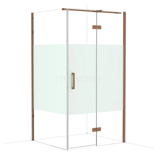 Diamond Shower enclosure | 110x100 cm Shiny copper Clear with matt strip Pivot door Rectangle CDB226510313GKP Glass shower cabin with a matte white strip, copper-coloured accents and a modern look, perfect for any stylish bathroom.