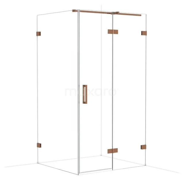 Diamond Shower cabin | 110x100 cm Shiny copper Clear glass Pivot door Rectangle CDB226510320GKP Transparent glass shower cabin with copper-coloured details, minimalist design ideal for a modern bathroom.