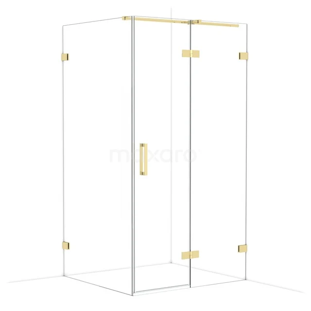 Glas Duschkabine mit goldfarbenen Scharnieren und Haltegriff, minimalistisches Design, ideal als stilvolles Badezimmeraccessoire.