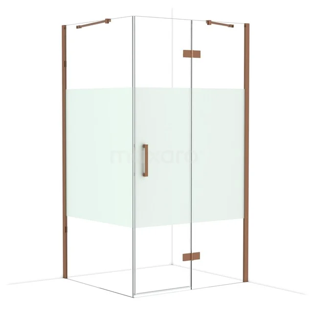 Diamond Duschkabine | 110x100 cm Glänzendes Kupfer Drehtür Rechteck CDB226510413GKP Glas Duschkabine mit Holz-Akzenten, Mattglasdetails und Eckdesign, perfekt für eine stilvolle Badezimmer Einrichtung.