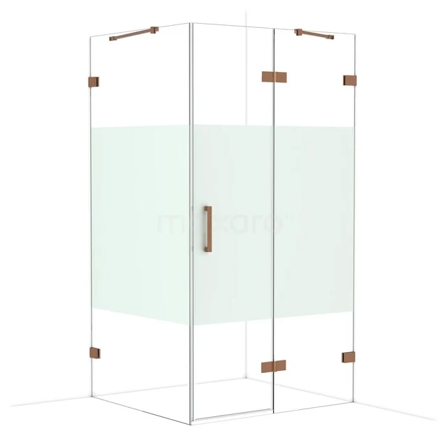 Glass corner shower cabin with bronze hinges and frosted glass details, perfect for a modern bathroom design.