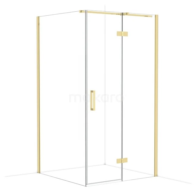 Diamond Shower cabin | 110x110 cm Shiny light gold Clear glass Pivot door Square CDB226511310GLG Golden square glass shower cabin with hinged door, stylish finish for a luxury bathroom.