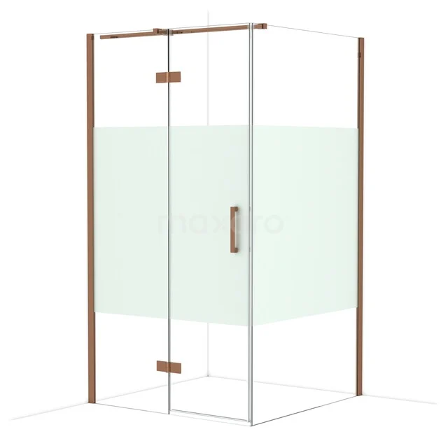 Diamond Douchecabine | 110x110 cm Glanzend koper Helder met matte strook Draaideur Vierkant CDB226511313GKP