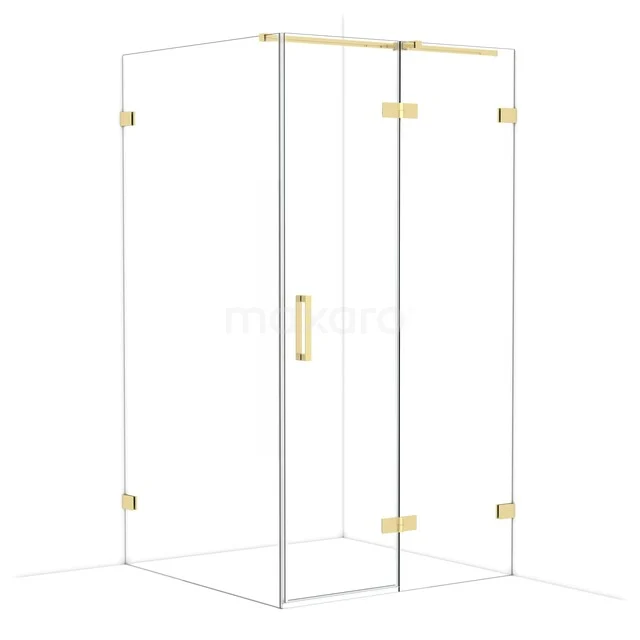 Glas Duschkabine mit goldenen Scharnieren und Haltegriff, modernes rechteckiges Design für eine stilvolle Badezimmer Einrichtung.