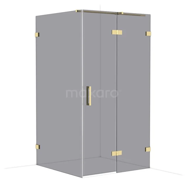 Diamond Shower enclosure | 110x110 cm Shiny light gold Smoke glass Pivot door Square CDB226511321GLG Glass shower cabin with gold-coloured metal hinges, corner model, ideal for a stylish bathroom decor.