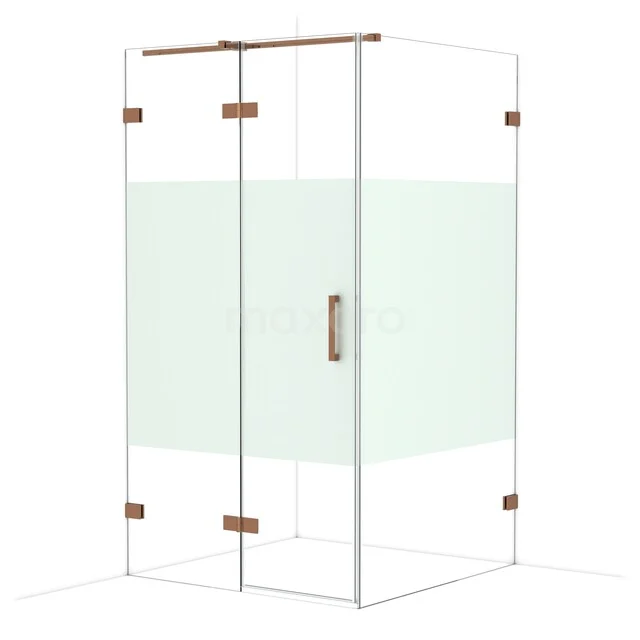 Diamond Douchecabine | 110x110 cm Glanzend koper Helder met matte strook Draaideur Vierkant CDB226511323GKP