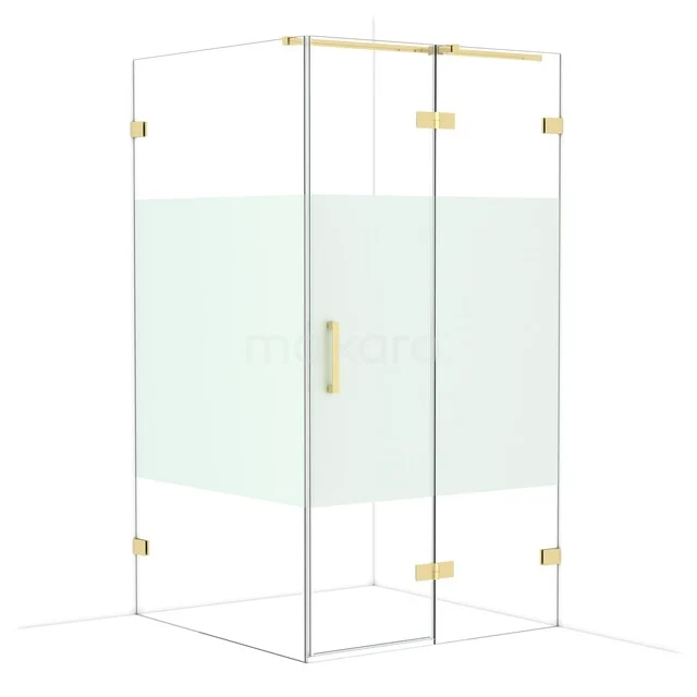 Diamond Duschkabine | 110x110 cm Glänzendes Hellgold Drehtür Quadrat CDB226511323GLG Glas Duschkabine mit Goldbeschlägen, modernes Design, eckig, satiniertes Glas in der Mitte für Privatsphäre, ideal für luxuriöse Bäder.