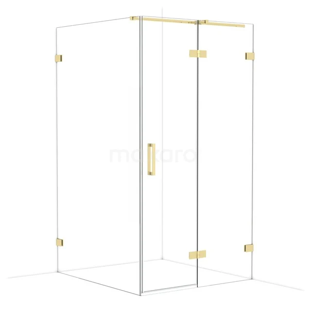 Glas Duschkabine mit goldfarbenen Akzenten, schlankem Design und stilvoller Verarbeitung, perfekt für ein modernes Badezimmer.