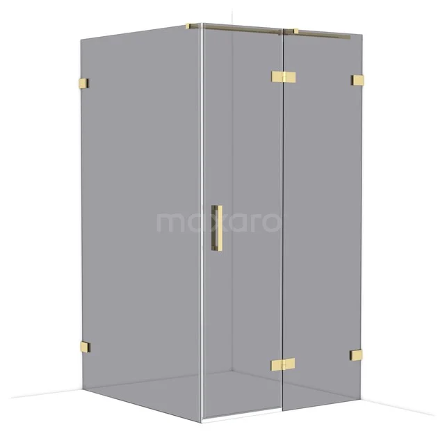Diamond Shower cabin | 120x110 cm Shiny light gold Smoke glass Pivot door Rectangle CDB226512321GLG Glass shower wall with gold-coloured hinges and handle, modern design ideal for luxury bathrooms.