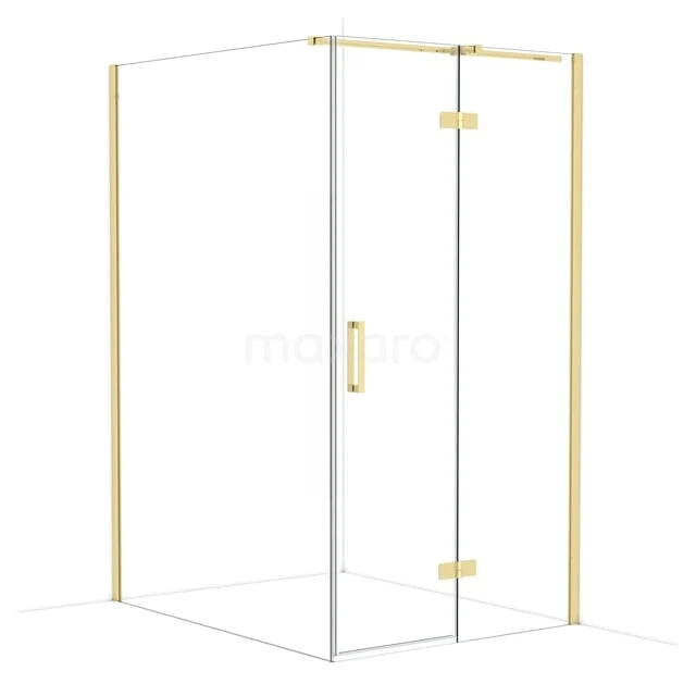 Diamond Shower enclosure | 140x110 cm Shiny light gold Clear glass Pivot door Rectangle CDB226514310GLG Shower cabin made of clear glass with gold finish, stylish corner model for modern bathrooms.