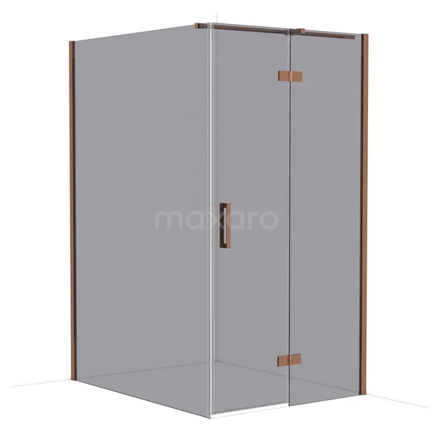 Douchecabine van glas met mat zwarte details, hoekmodel met scharnierdeur, ideaal voor een moderne badkamer.