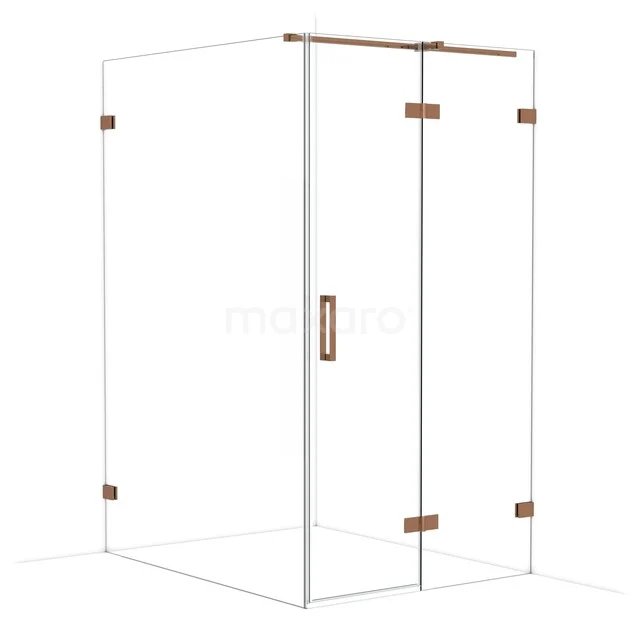 Diamond Duschkabine | 140x110 cm Glänzendes Kupfer Drehtür Rechteck CDB226514320GKP Duschkabine mit Klarglas, rostfreien Profilen und Messingakzenten, ideal für einen modernen Badezimmerstil.