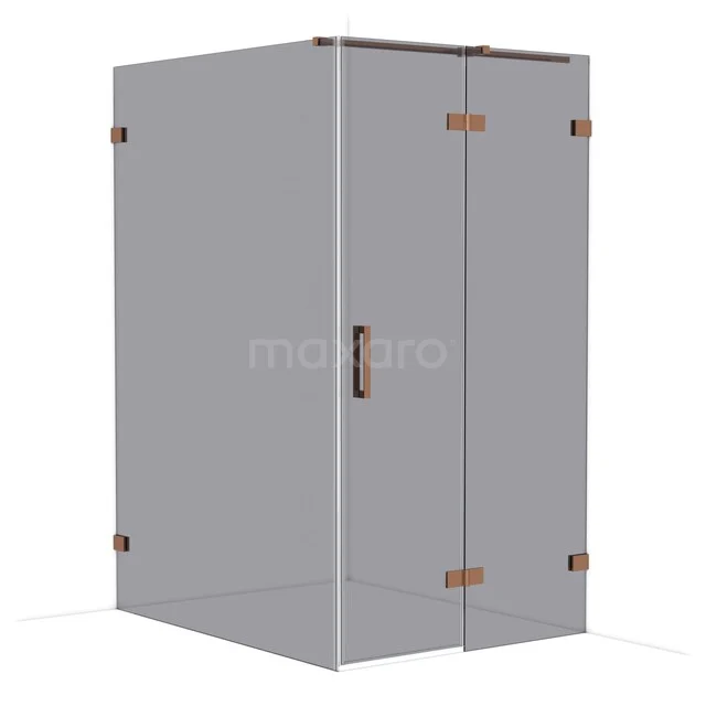 Modern shower cabin with corner entry, transparent glass and black aluminium accents, ideal for contemporary bathroom design.