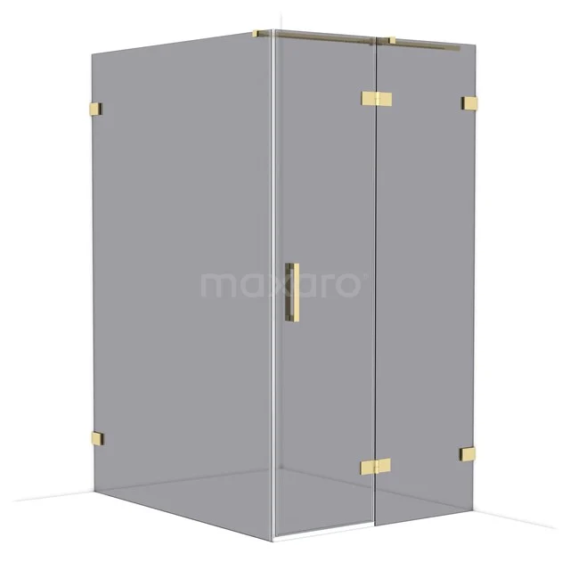 Diamond Shower cabin | 140x110 cm Shiny light gold Smoke glass Pivot door Rectangle CDB226514321GLG Glass shower cabin with matte gold details, corner design, ideal for luxury bathroom decor.