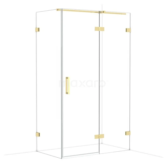 Moderne Glasduschwand mit goldenen Scharnieren, luxuriöses Design für ein stilvolles Badezimmer.