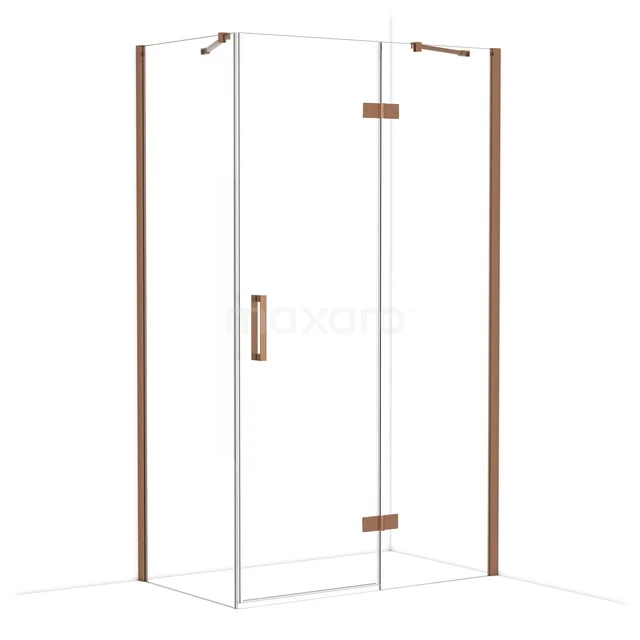 Douchecabine met helder glas, moderne bronzen details en minimalistisch design, perfect voor een stijlvolle badkamer.