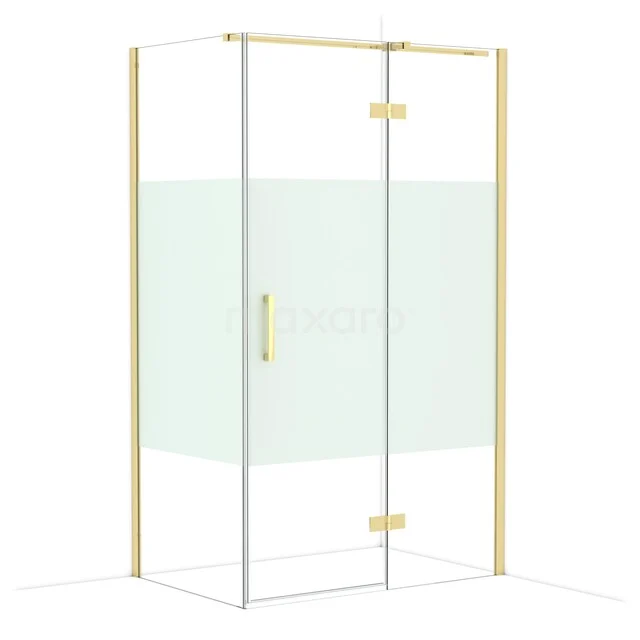 Diamond Duschkabine | 120x80 cm Glänzendes Hellgold Drehtür Rechteck CDB226608313GLG Duschkabine mit goldenen Profilen, Klarglas und mattem Dekorstreifen. Stilvolles und modernes Design für jedes Badezimmer.